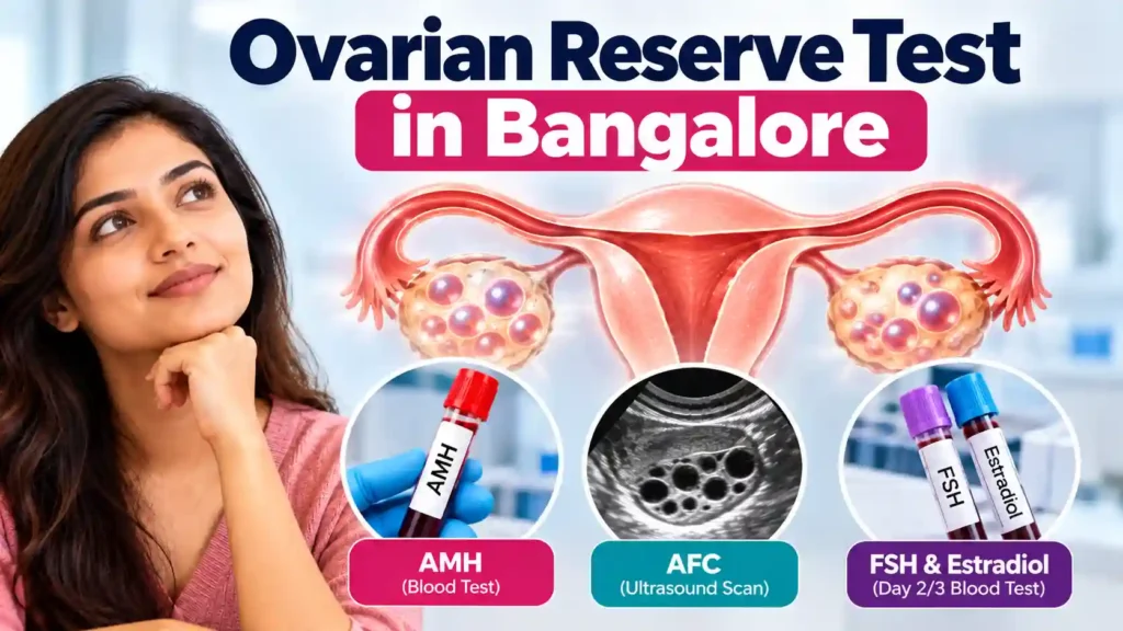 Ovarian reserve testing in Bangalore showing AMH, AFC, FSH and estradiol tests